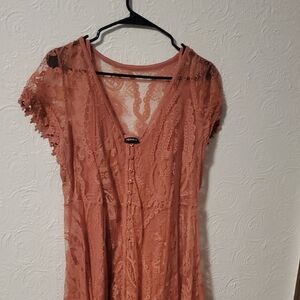 torrid rosewood lace button-front dress